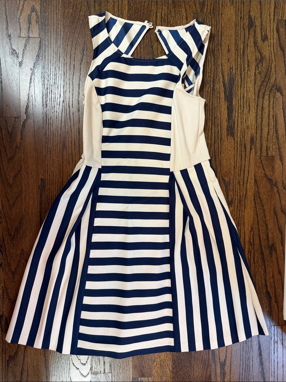 DKNY Navy and White Striped Fit-and-Flare Dress